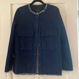 Zara Frayed Denim Cargo Jacket M